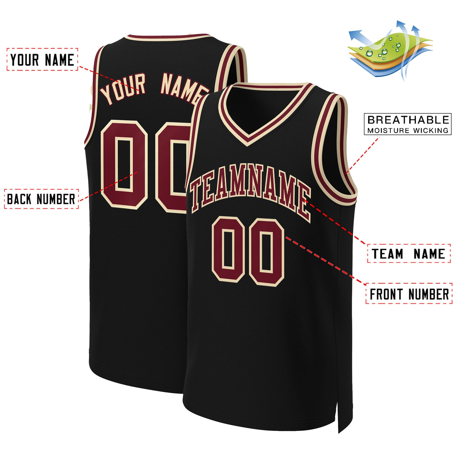 Custom Black Crimson-Khaki Classic Tops Basketball Jersey