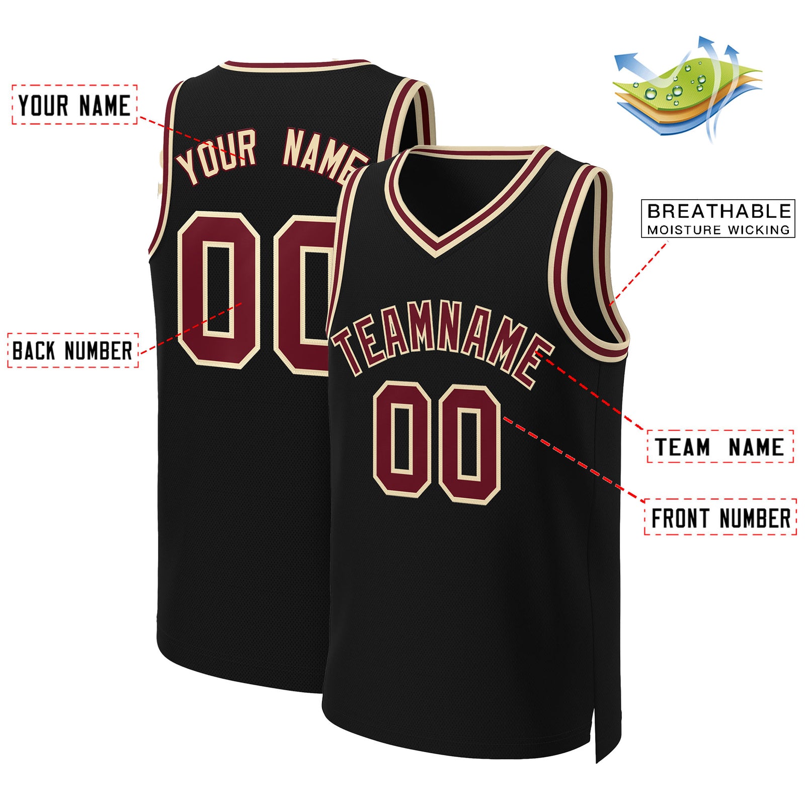 Custom Black Crimson-Khaki Classic Tops Basketball Jersey