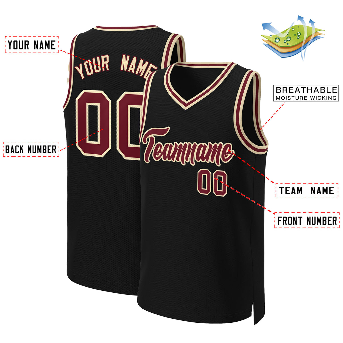 Custom Black Crimson-Khaki Classic Tops Basketball Jersey