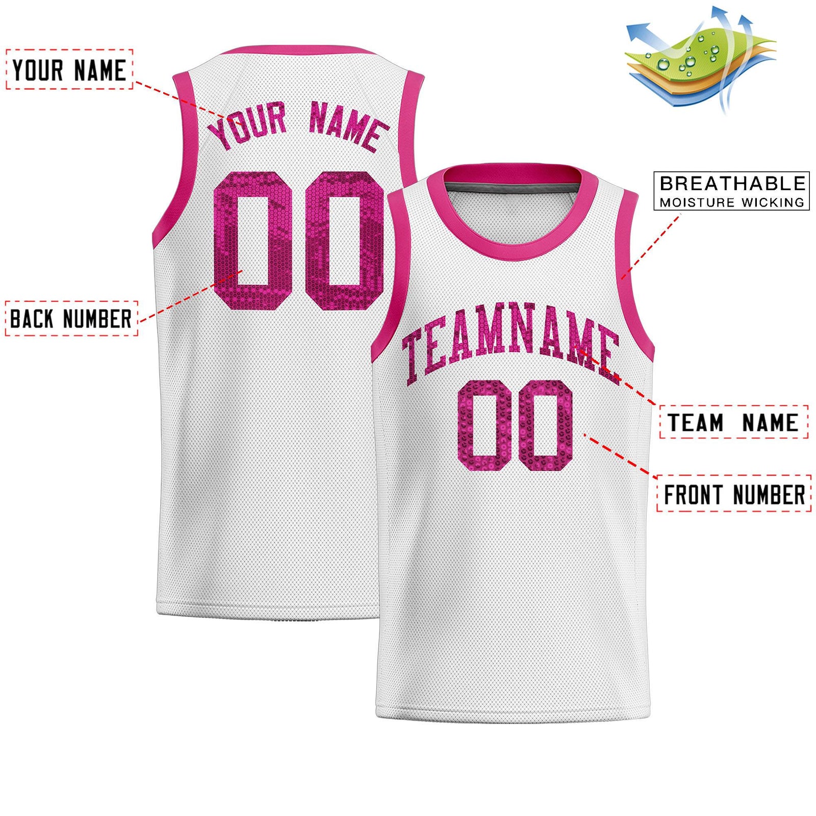 Custom White Sequined Tops Athletic Basketball Jersey