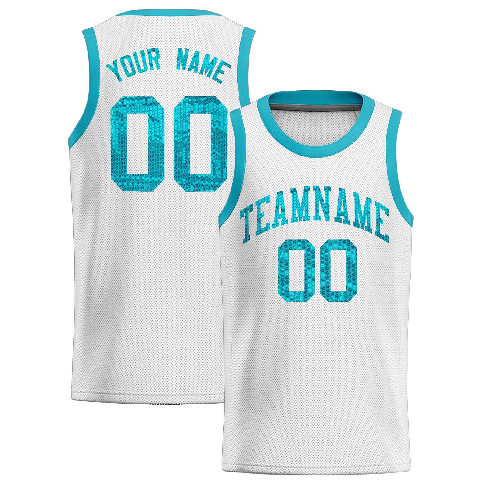 Custom White Sequined Tops Athletic Basketball Jersey