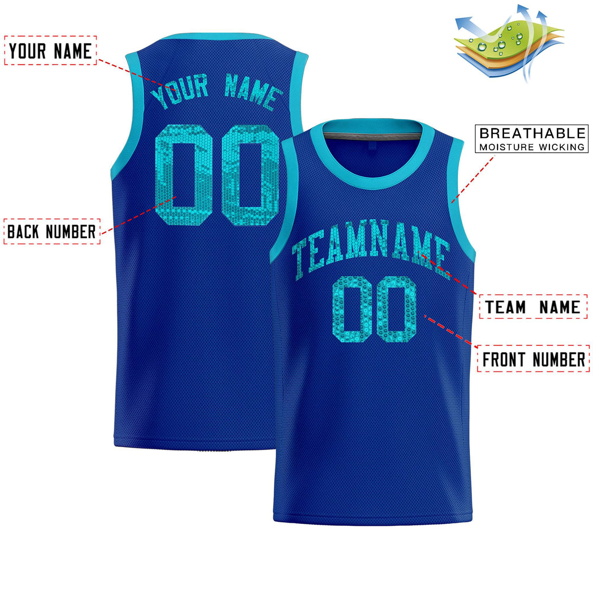 Custom Royal Sequined Tops Athletic Basketball Jersey