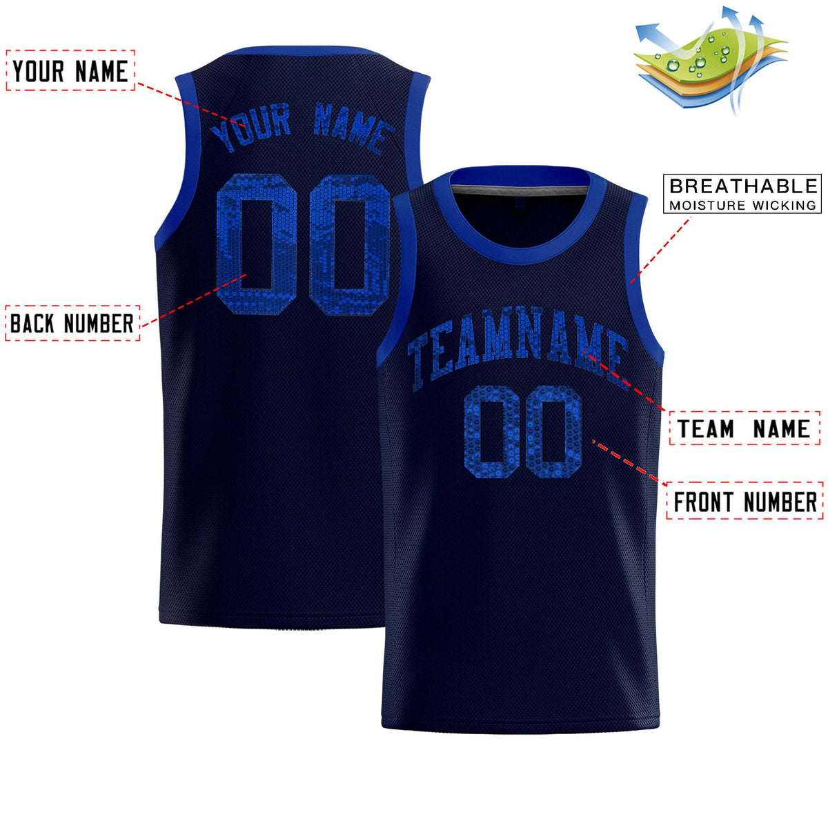 Custom Navy Sequined Tops Athletic Basketball Jersey