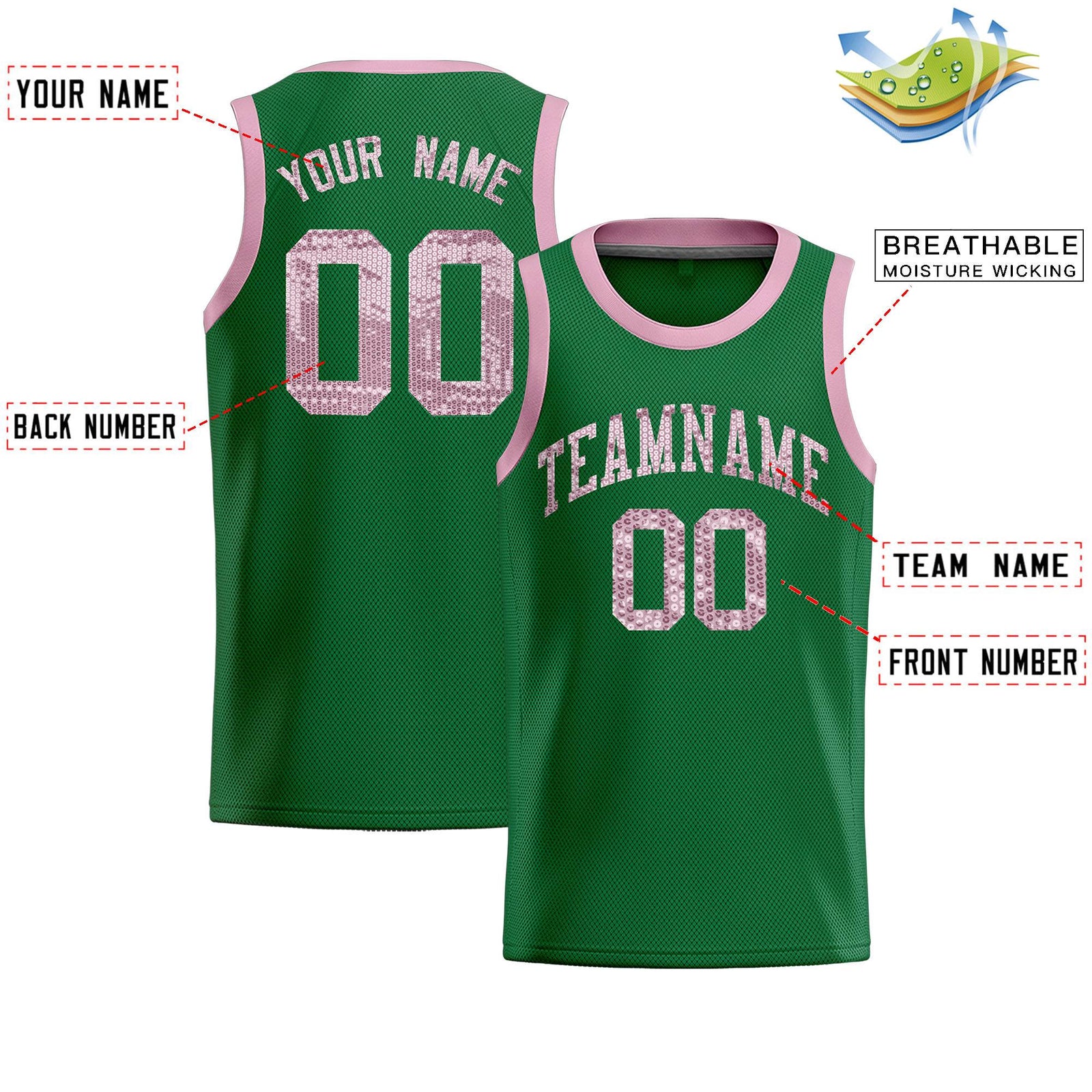 Custom Kelly Green Sequined Tops Athletic Basketball Jersey