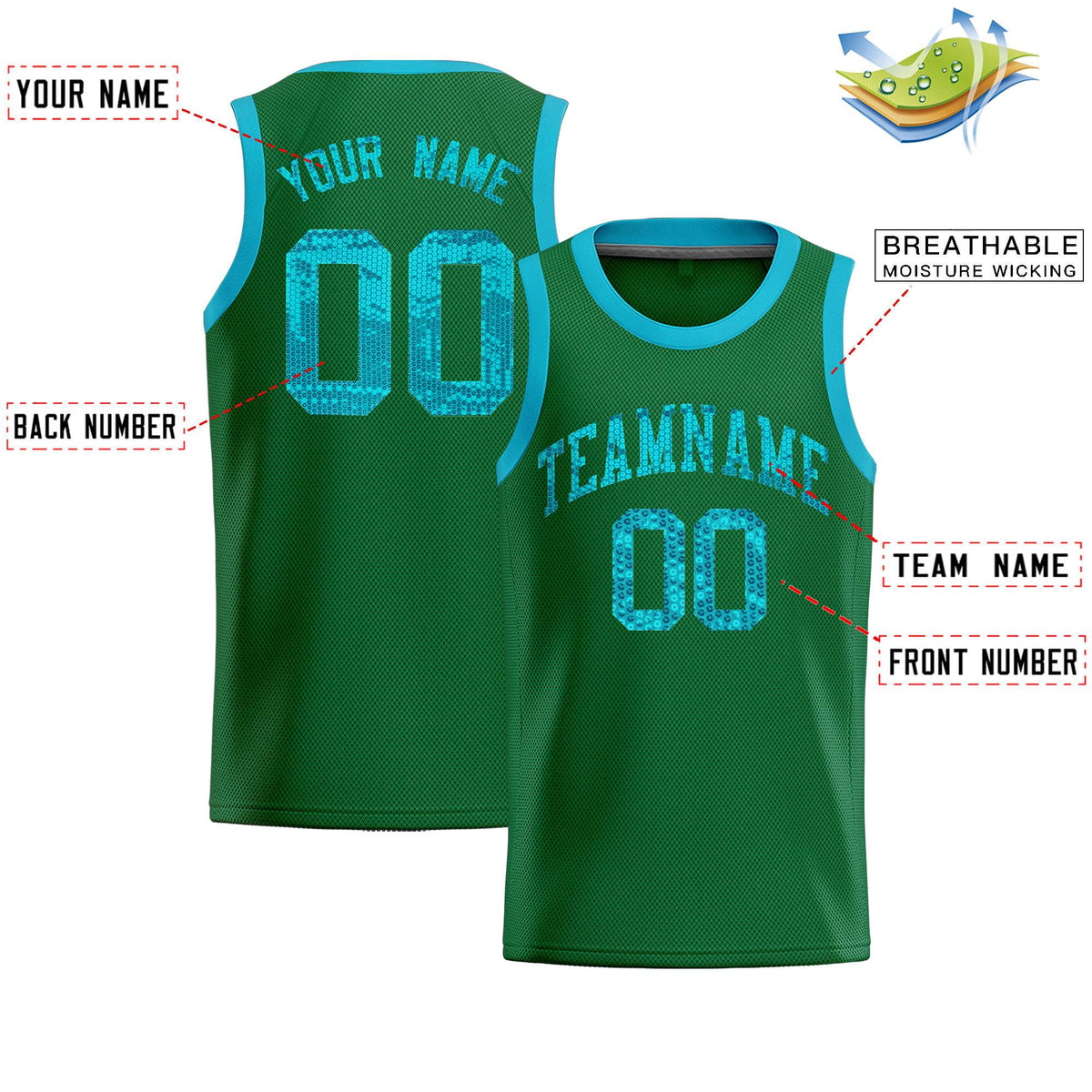Custom Kelly Green Sequined Tops Athletic Basketball Jersey