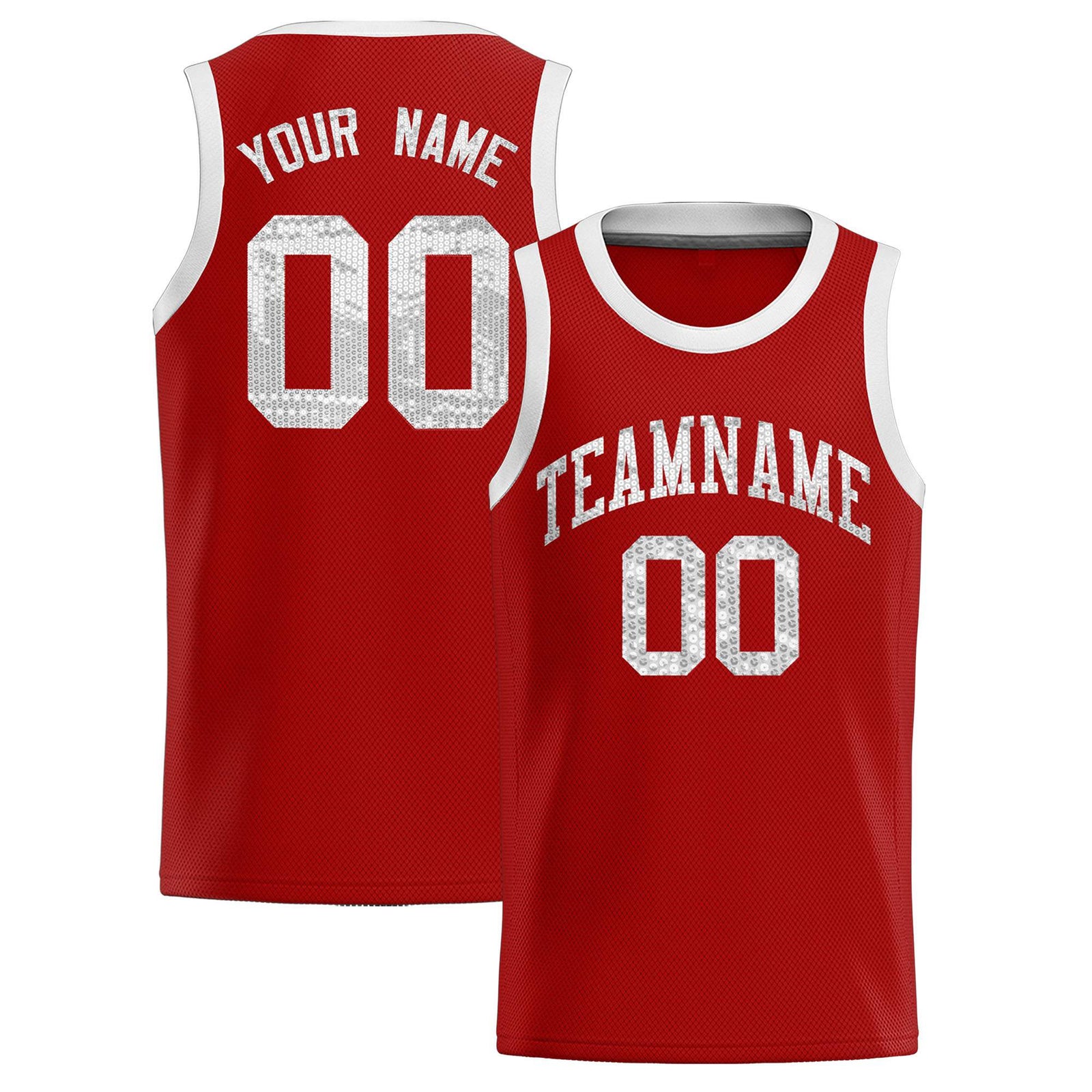 Custom Red Sequined Tops Athletic Basketball Jersey