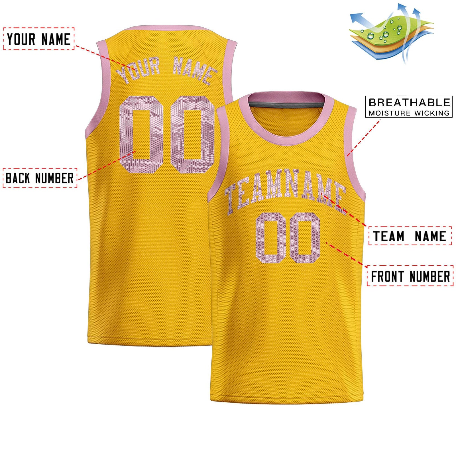 Custom Gold Sequined Tops Athletic Basketball Jersey