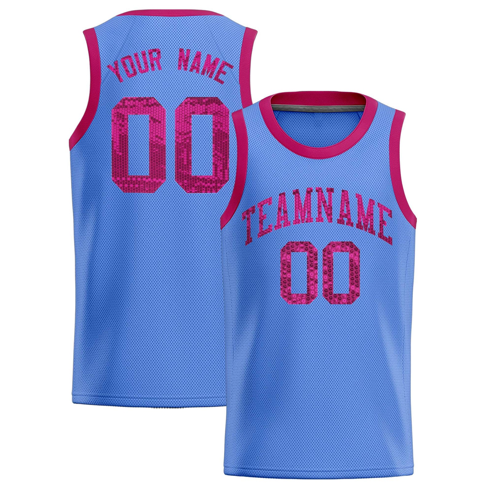 Custom Light Blue Sequined Tops Athletic Basketball Jersey