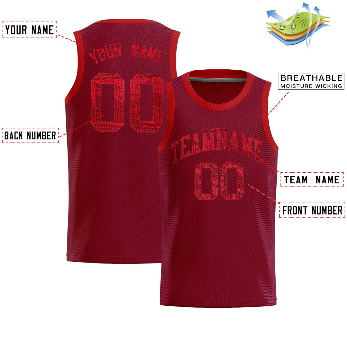 Custom Crimson Sequined Tops Athletic Basketball Jersey