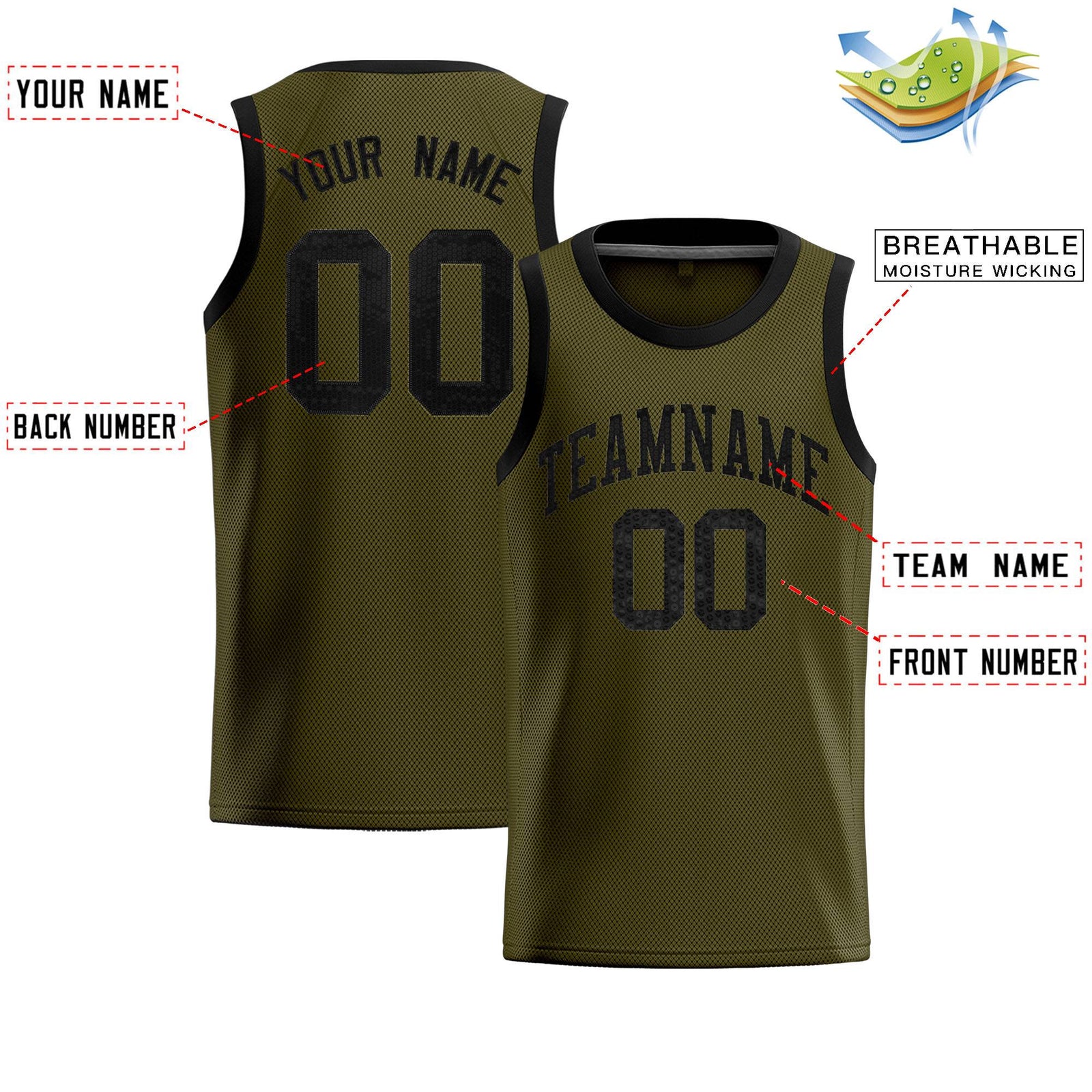 Custom Olive Sequined Tops Athletic Basketball Jersey
