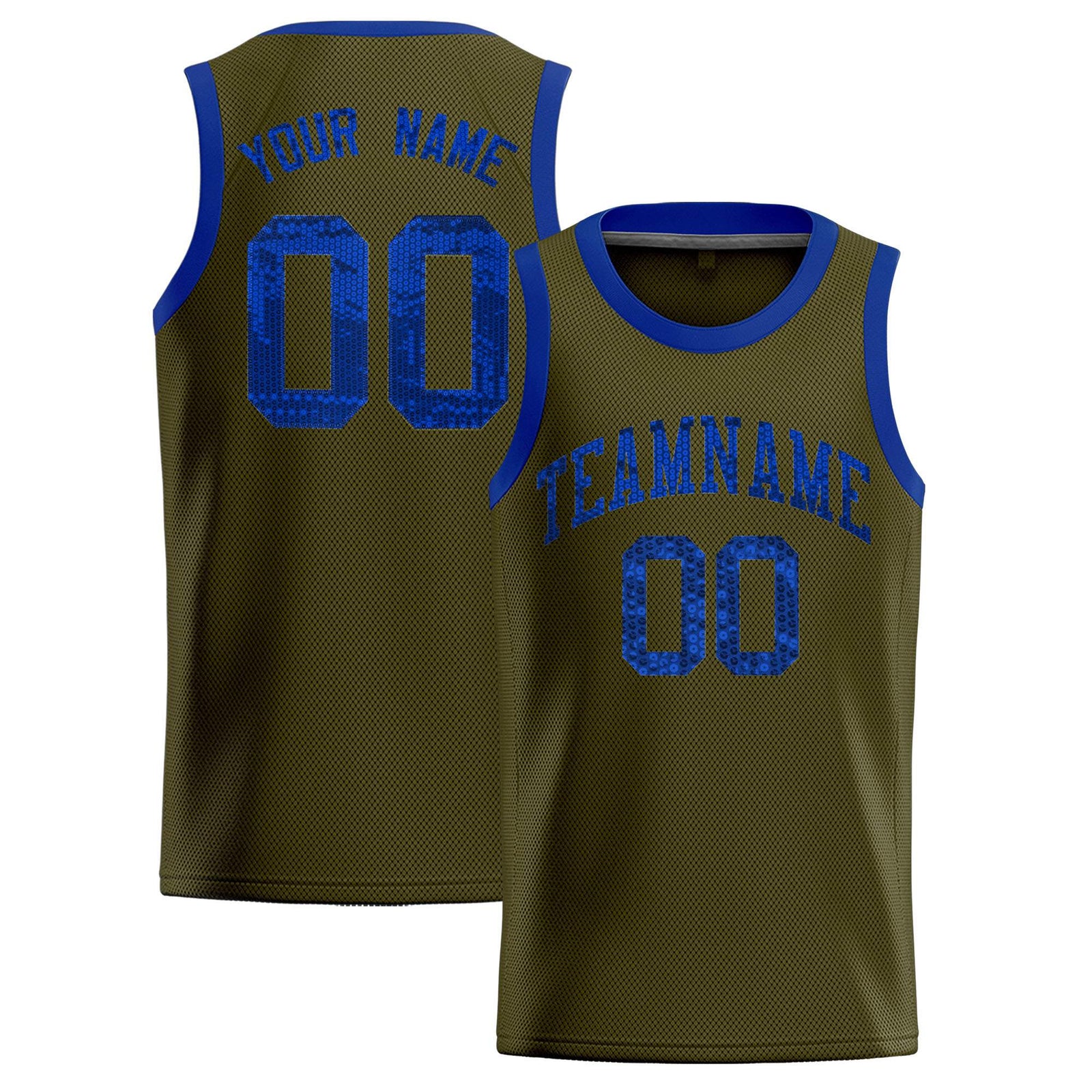 Custom Olive Sequined Tops Athletic Basketball Jersey