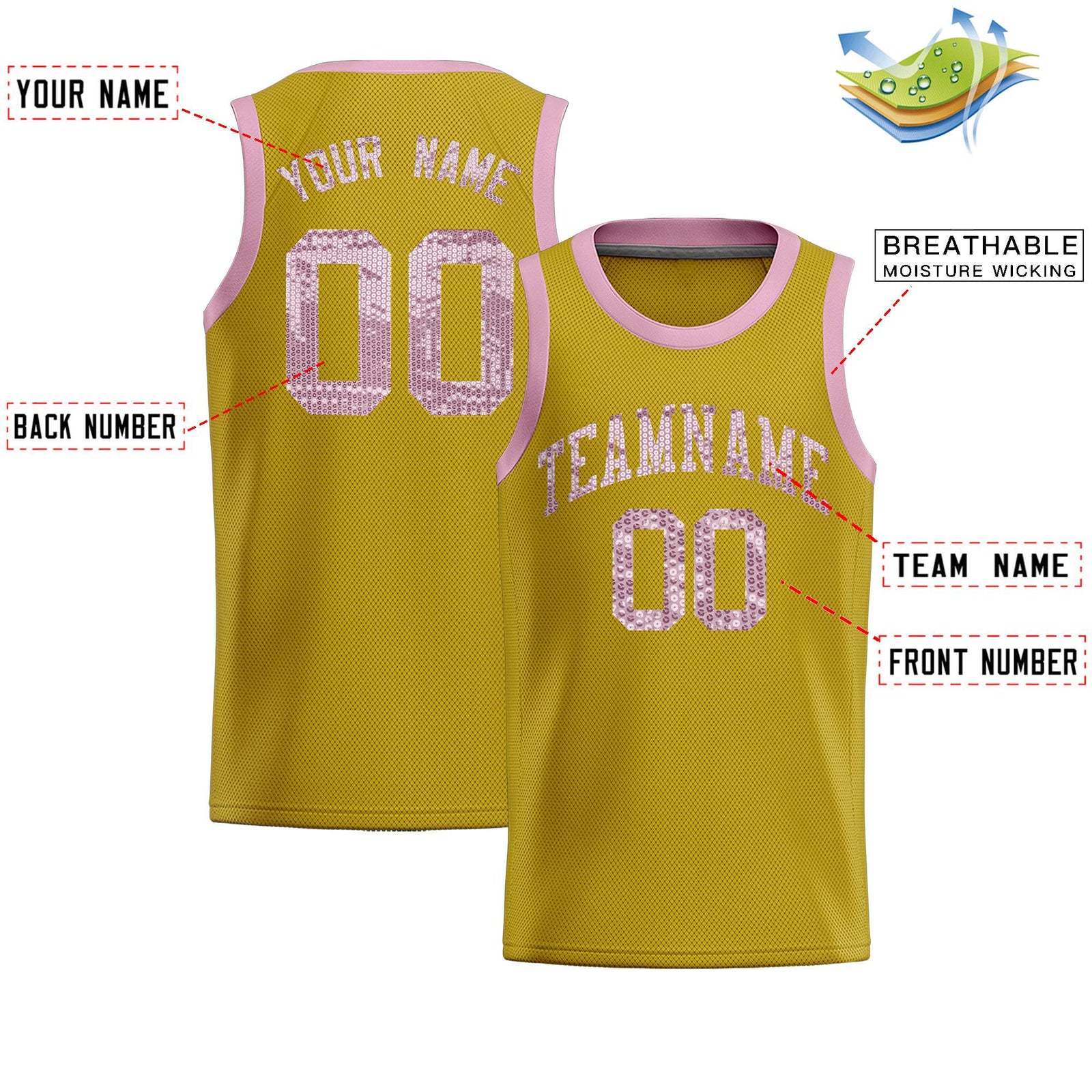 Custom Old Gold Sequined Tops Athletic Basketball Jersey