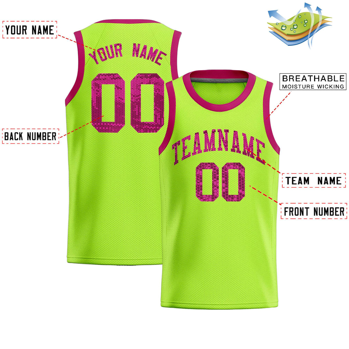 Custom Kelly Green Sequined Tops Athletic Basketball Jersey