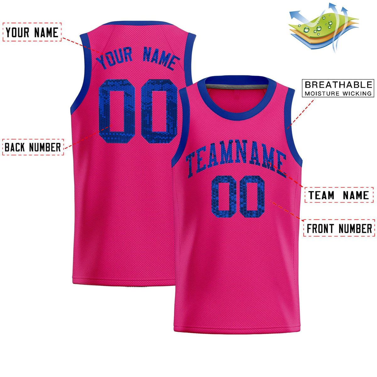 Custom Pink Sequined Tops Athletic Basketball Jersey