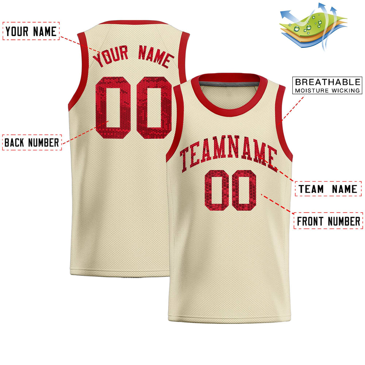 Custom Cream Sequined Tops Athletic Basketball Jersey