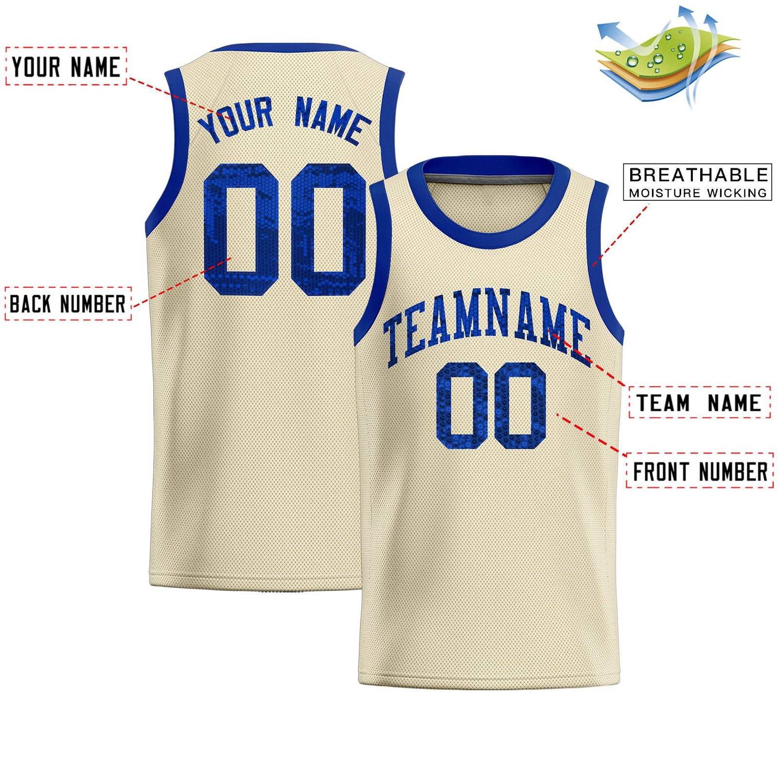 Custom Cream Sequined Tops Athletic Basketball Jersey