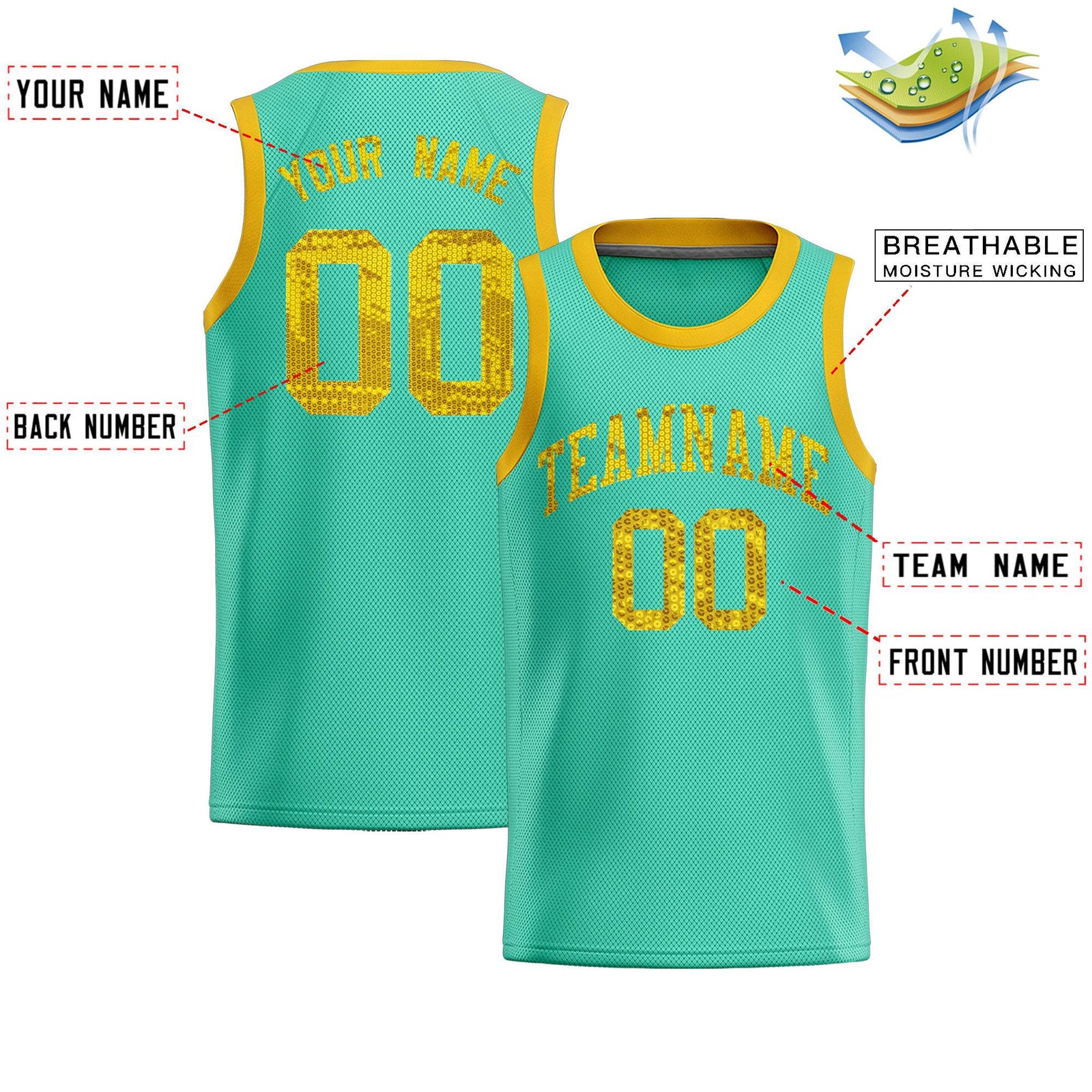 Custom Bright Green Sequined Tops Athletic Basketball Jersey