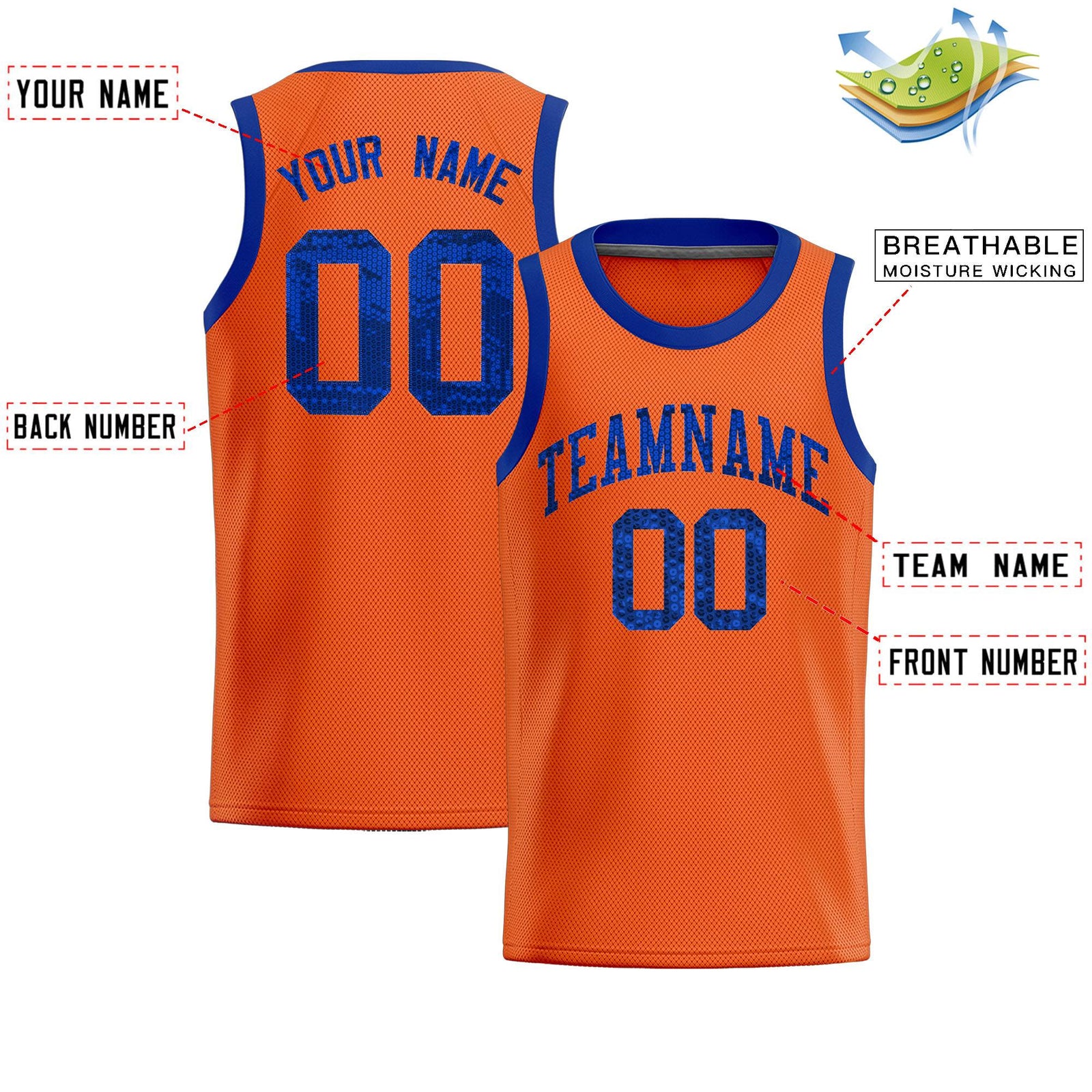Custom Orange Sequined Tops Athletic Basketball Jersey
