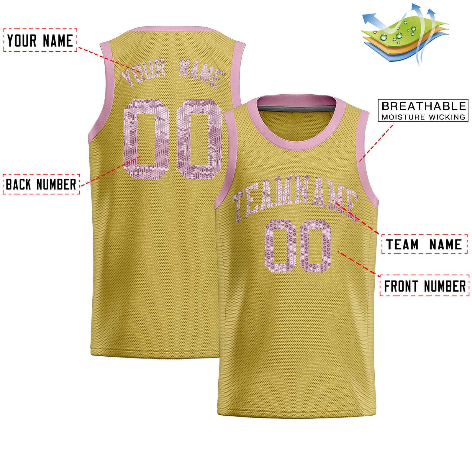 Custom Old Gold Sequined Tops Athletic Basketball Jersey