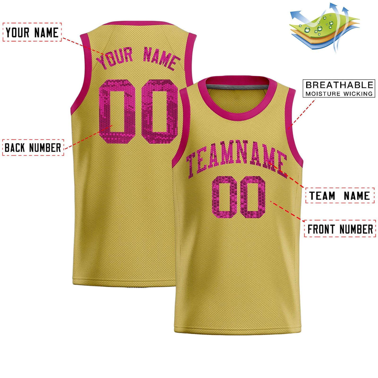 Custom Old Gold Sequined Tops Athletic Basketball Jersey