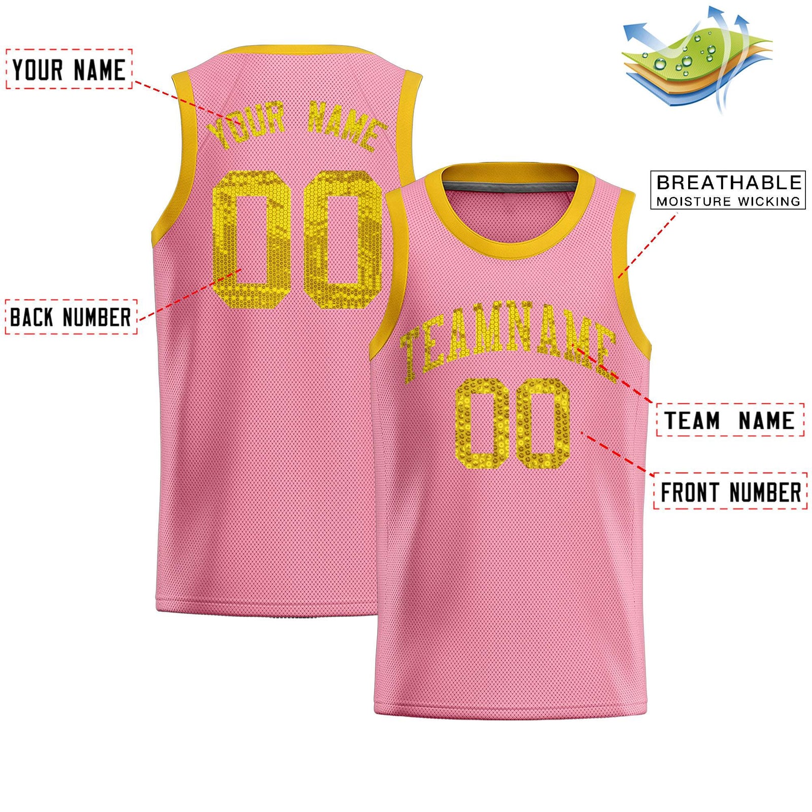Custom Light Pink Sequined Tops Athletic Basketball Jersey