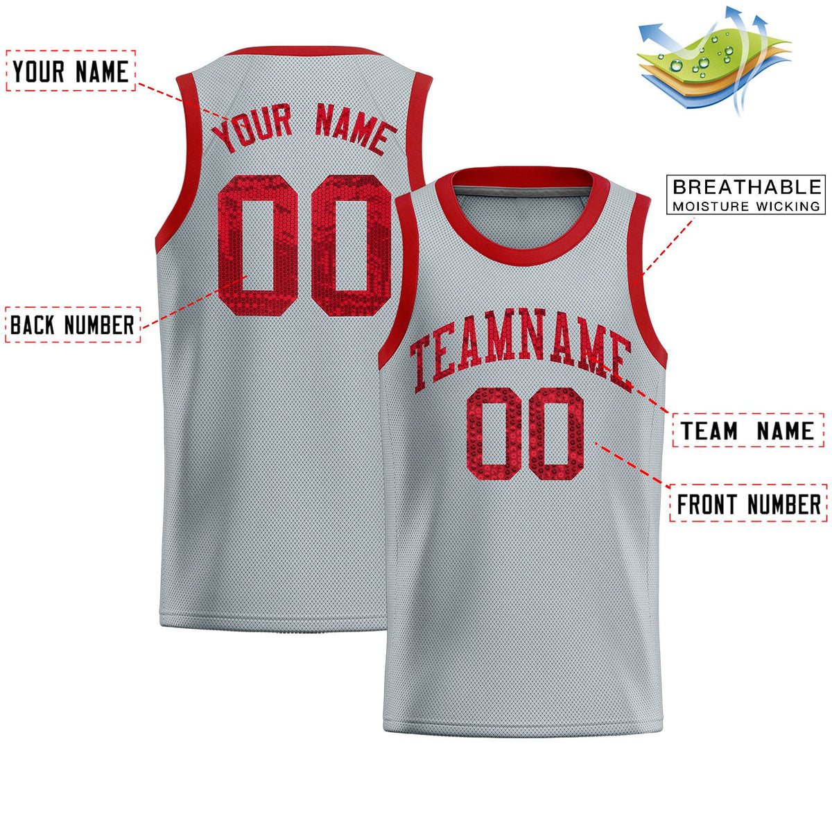 Custom Silver Sequined Tops Athletic Basketball Jersey