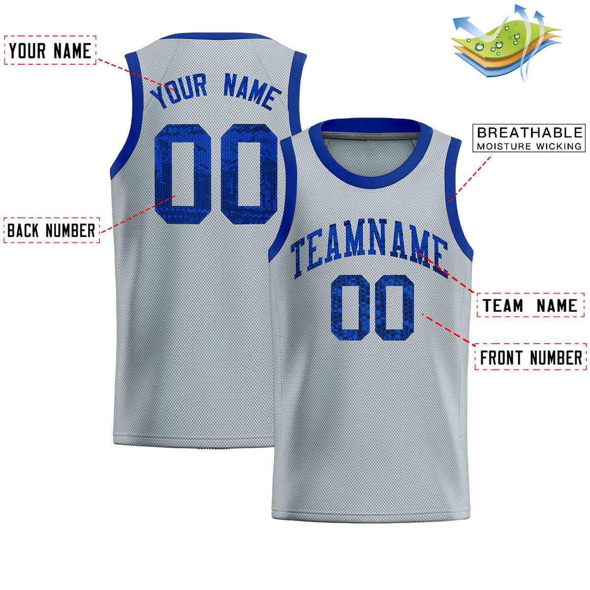 Custom Silver Sequined Tops Athletic Basketball Jersey