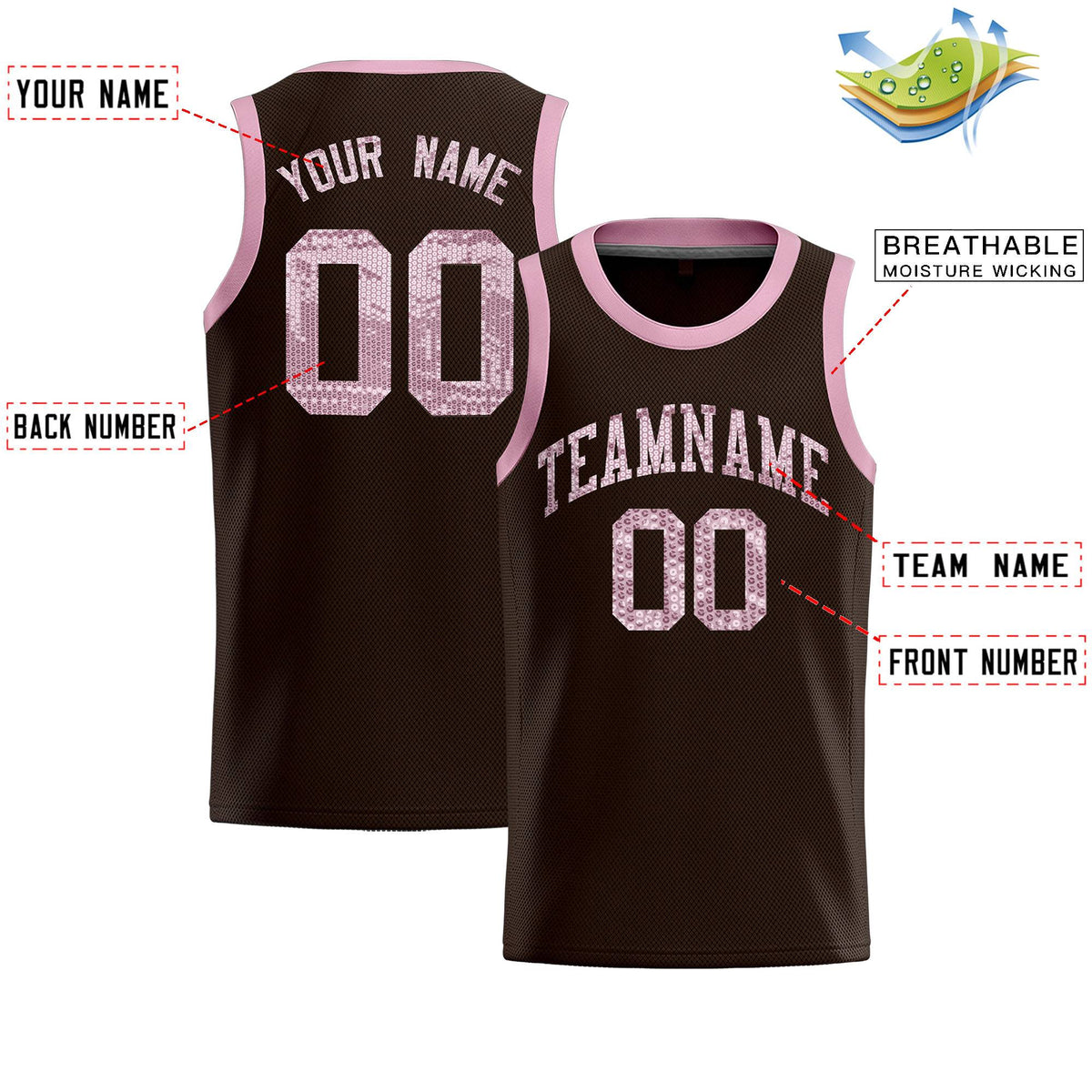 Custom Brown Sequined Tops Athletic Basketball Jersey