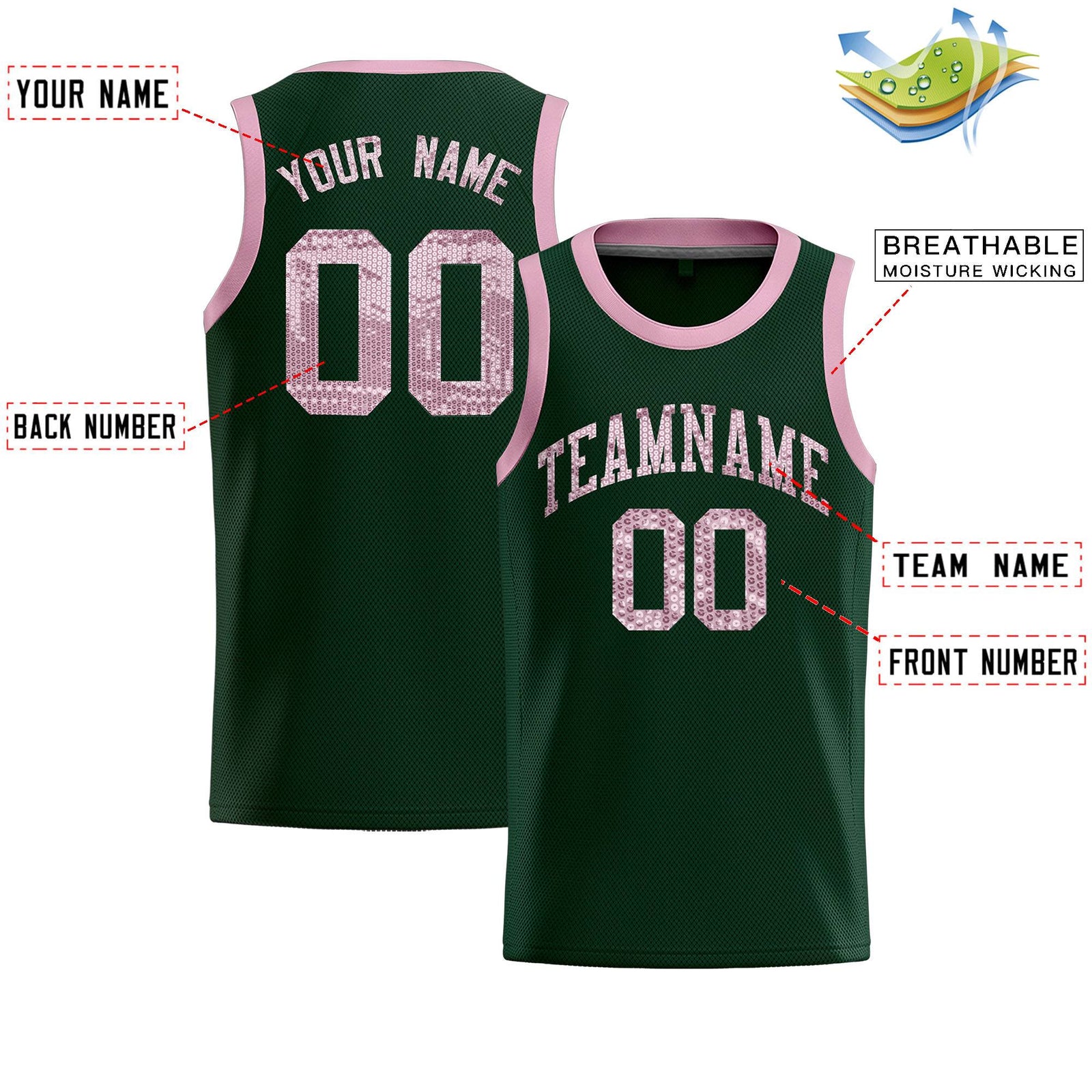 Custom Hunter Green Sequined Tops Athletic Basketball Jersey