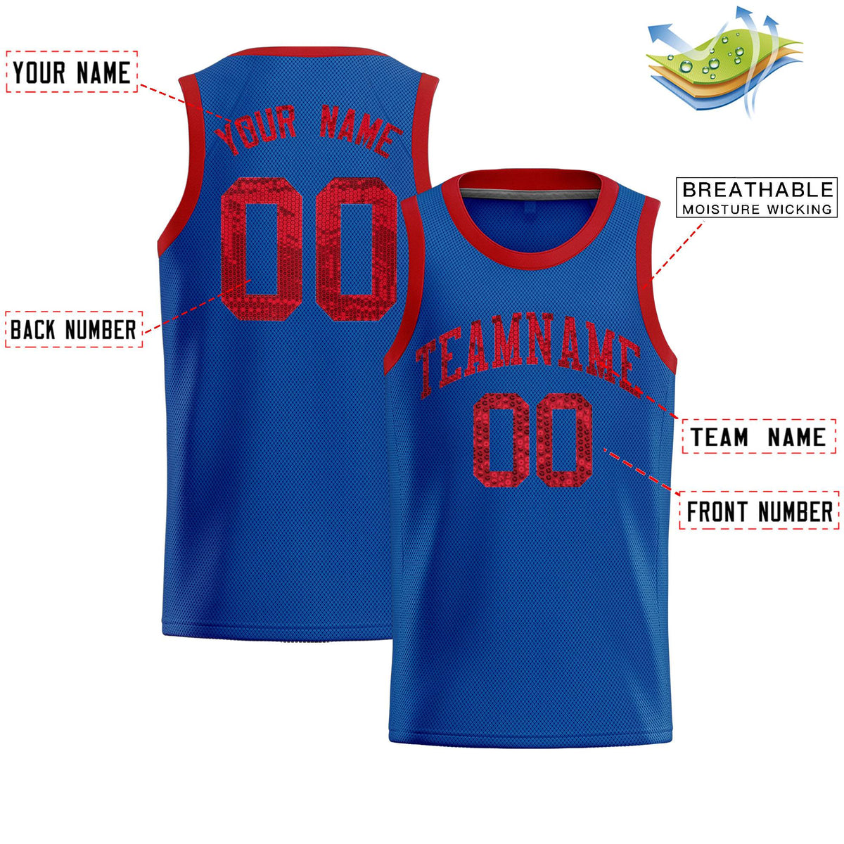 Custom Royal Sequined Tops Athletic Basketball Jersey