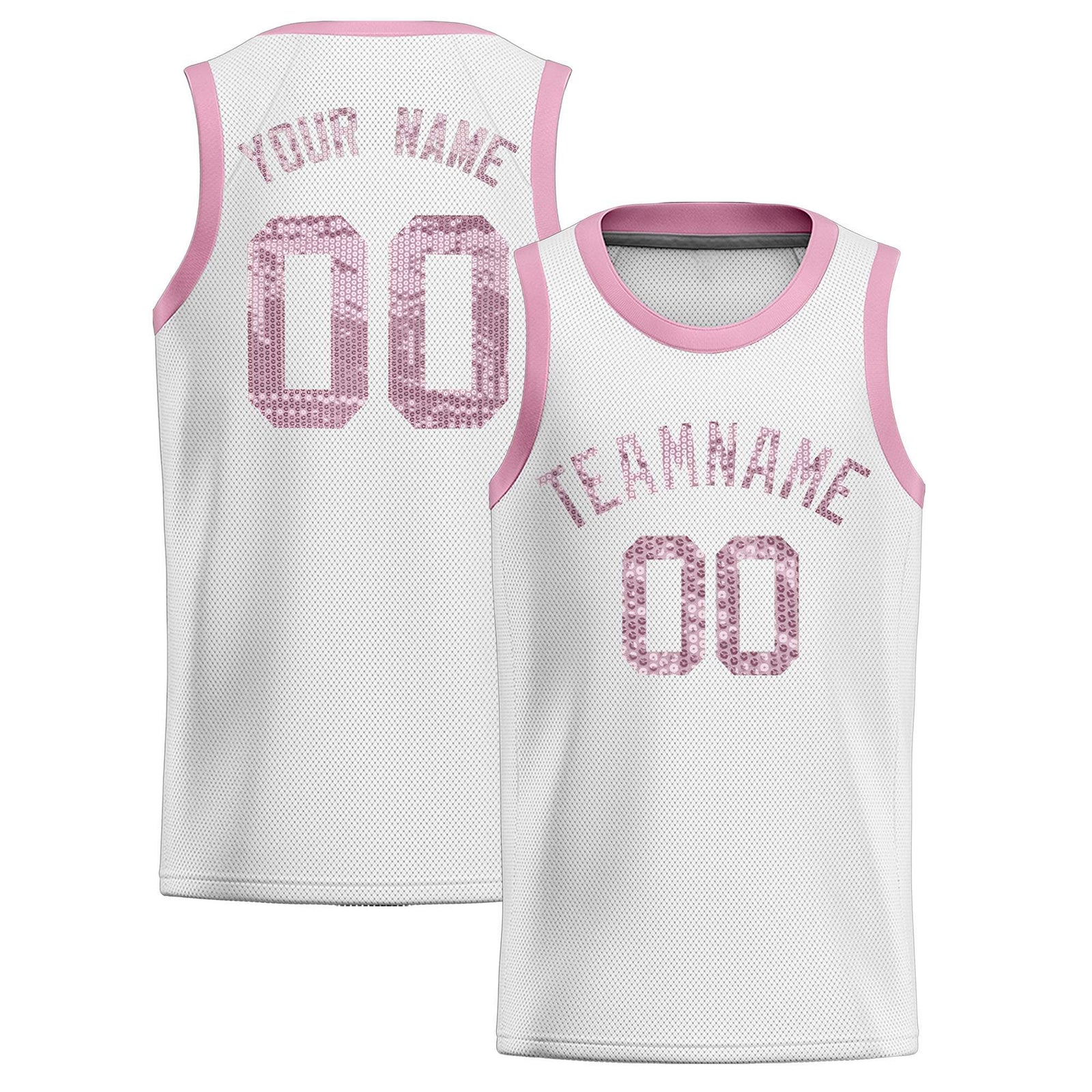 Custom White Sequined Tops Athletic Basketball Jersey