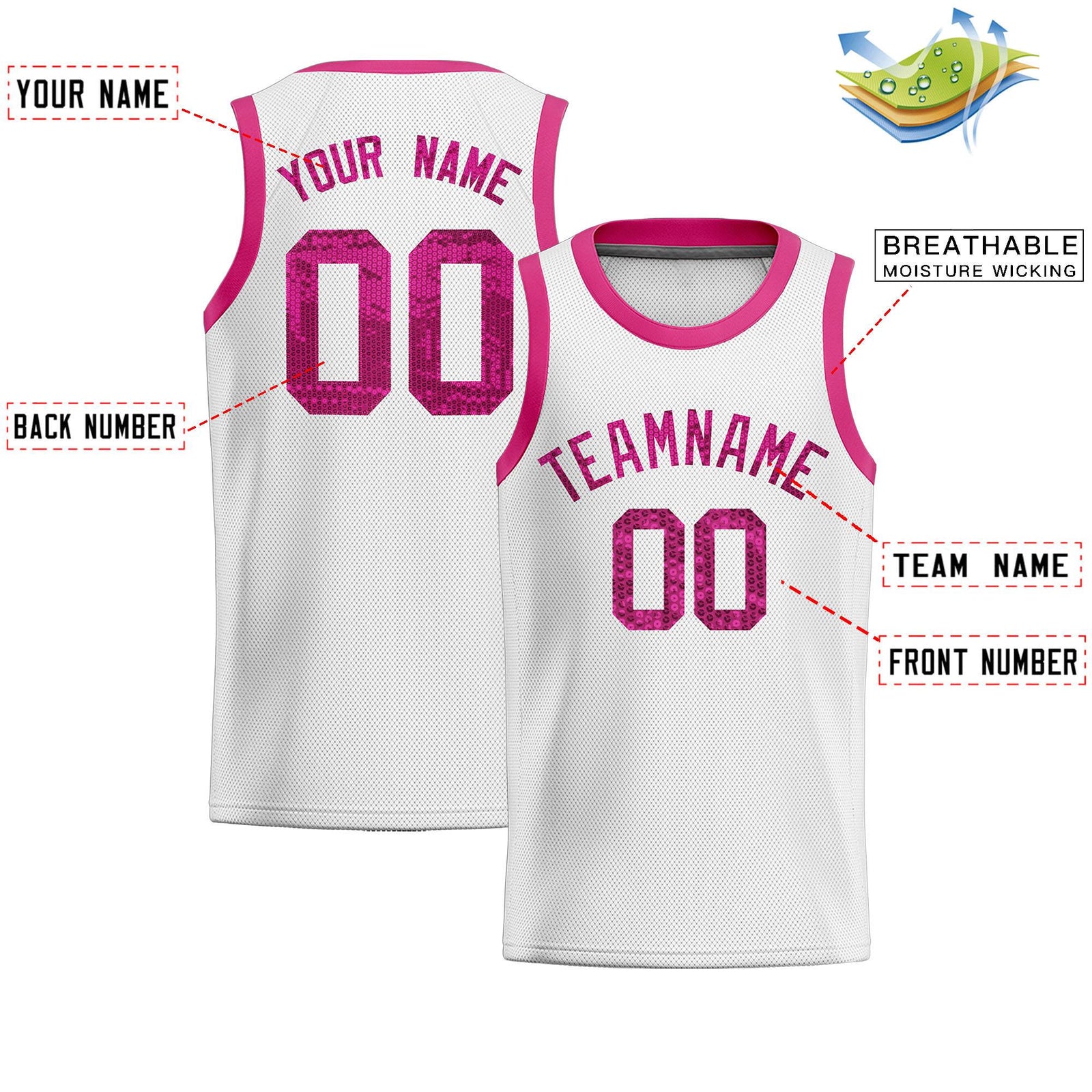 Custom White Sequined Tops Athletic Basketball Jersey
