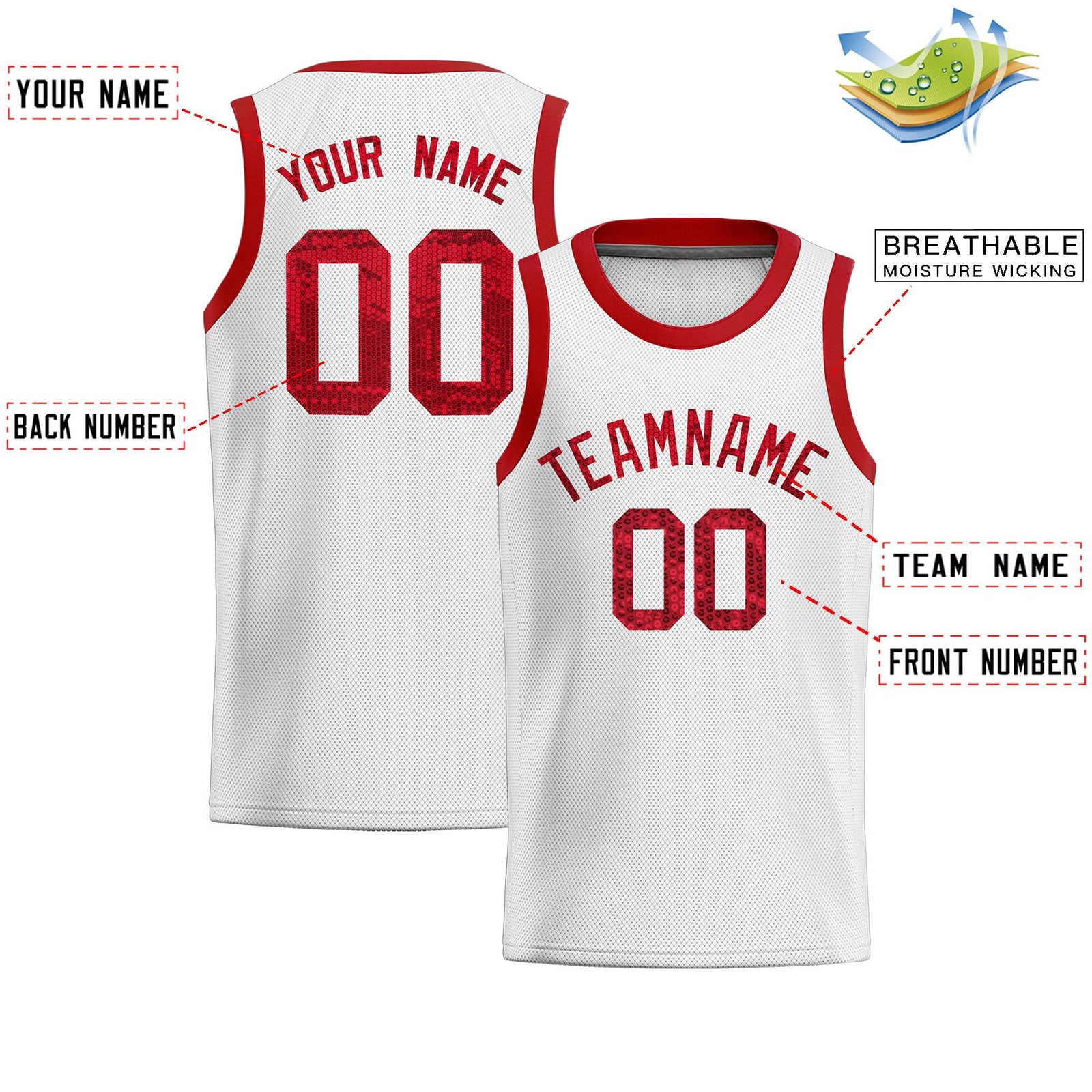 Custom White Sequined Tops Athletic Basketball Jersey