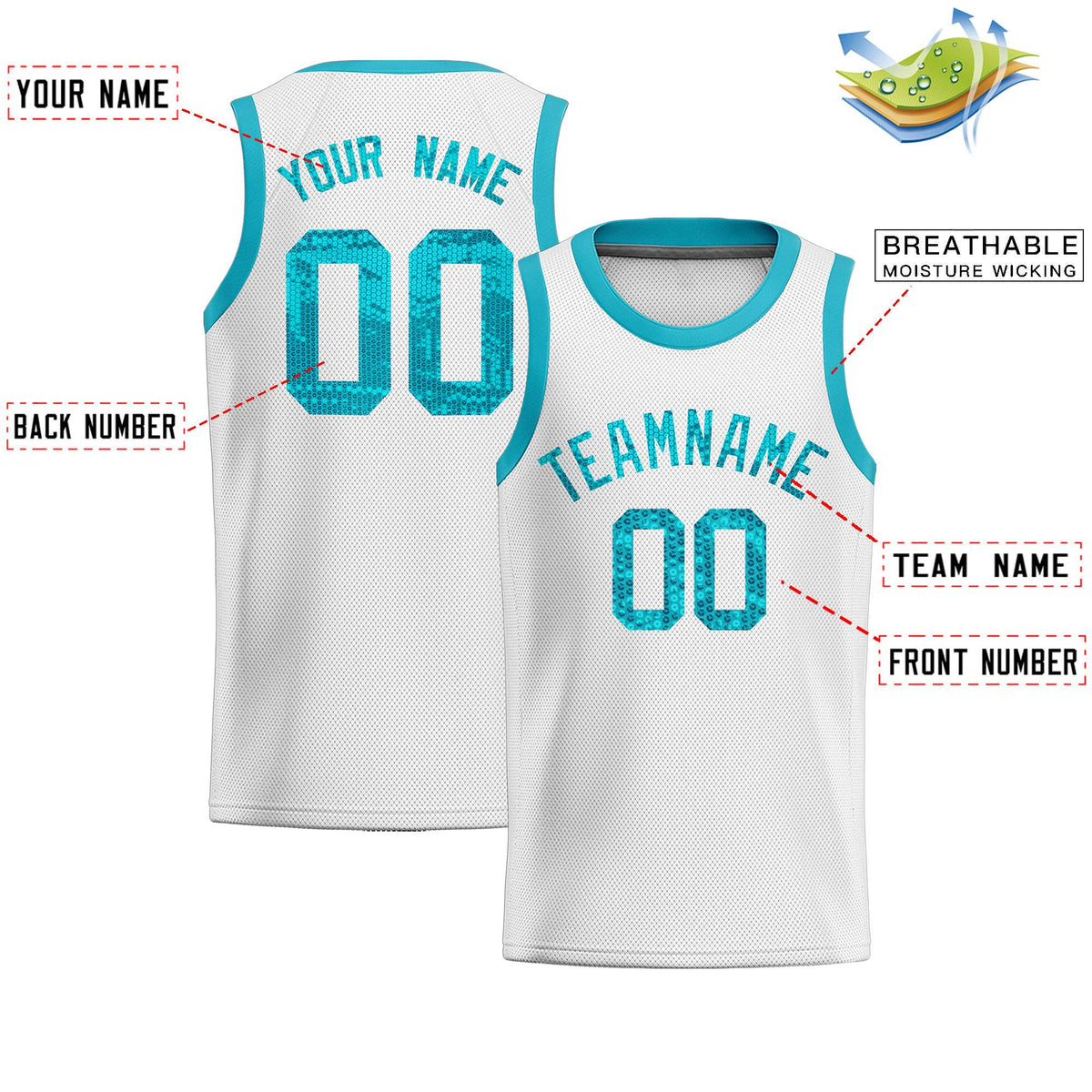 Custom White Sequined Tops Athletic Basketball Jersey