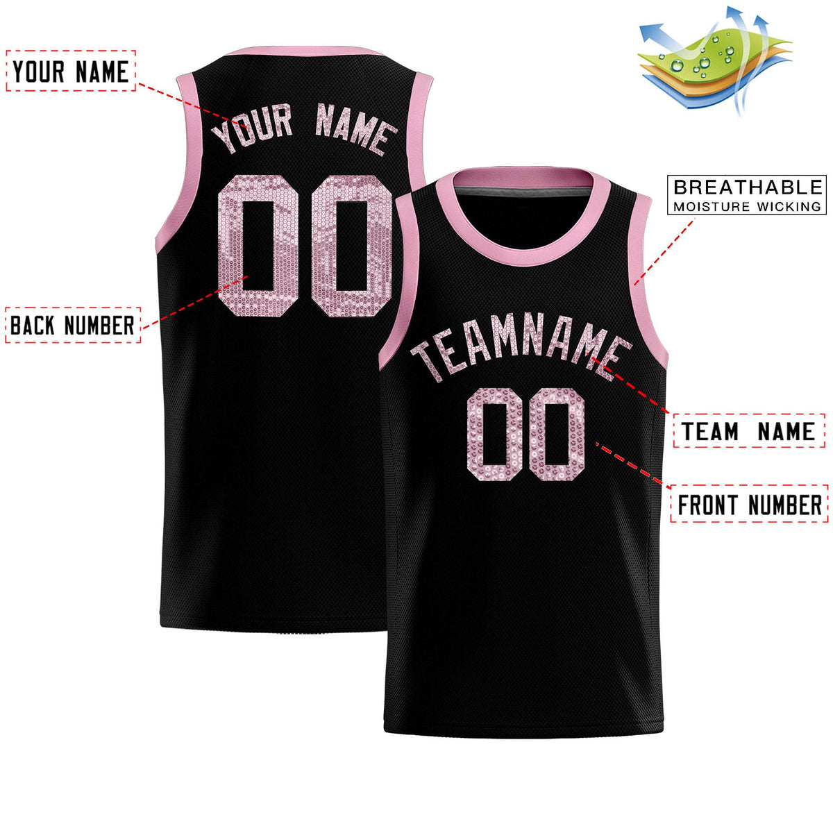 Custom Black Sequined Tops Athletic Basketball Jersey