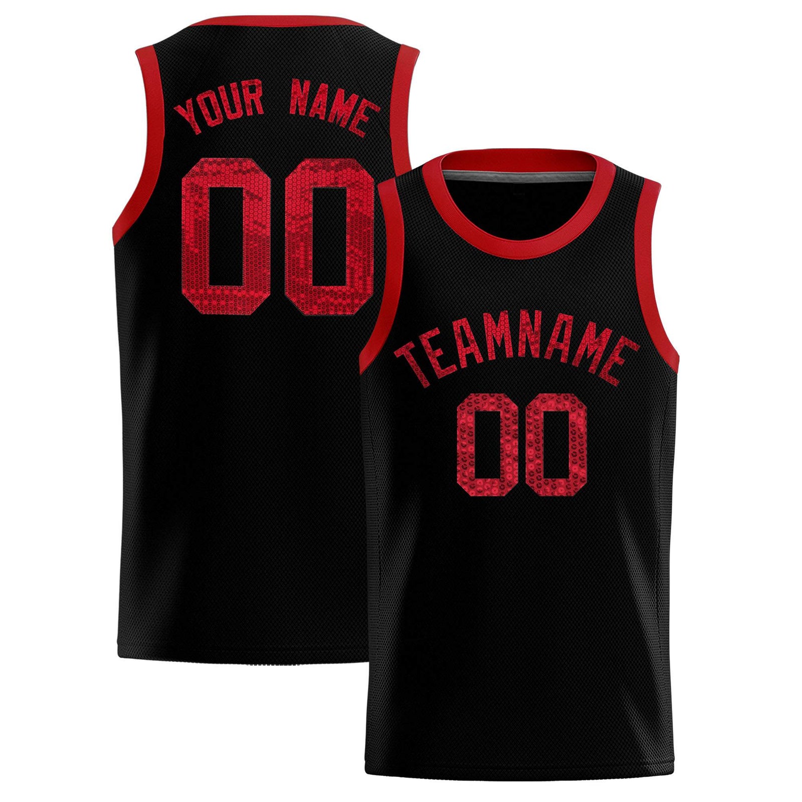 Custom Black Sequined Tops Athletic Basketball Jersey