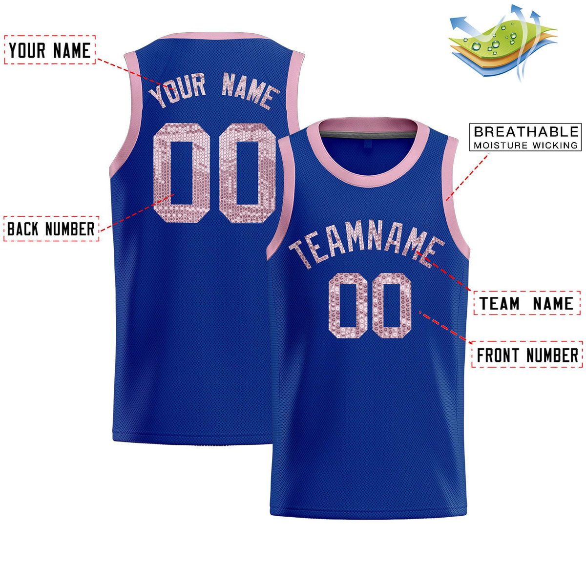 Custom Royal Sequined Tops Athletic Basketball Jersey