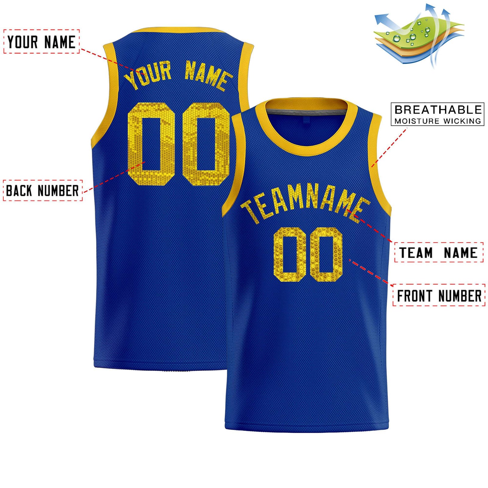 Custom Royal Sequined Tops Athletic Basketball Jersey