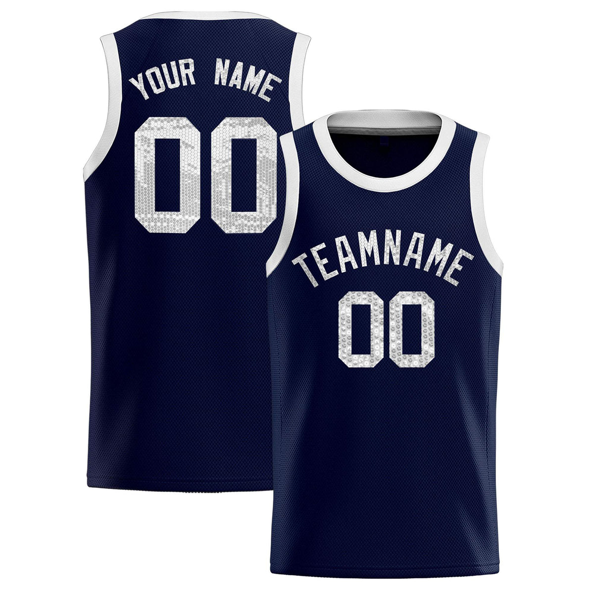 Custom Navy Sequined Tops Athletic Basketball Jersey