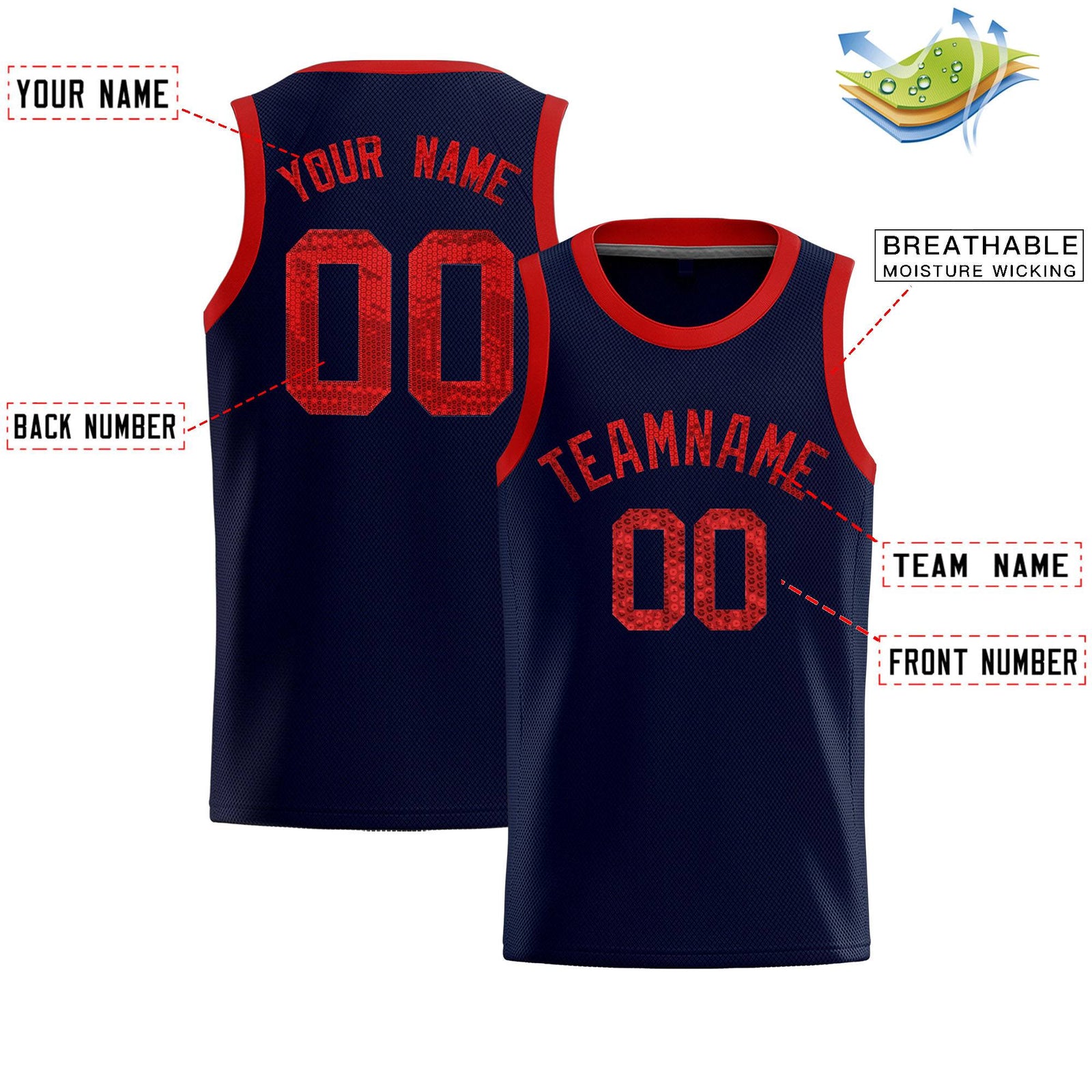 Custom Navy Sequined Tops Athletic Basketball Jersey