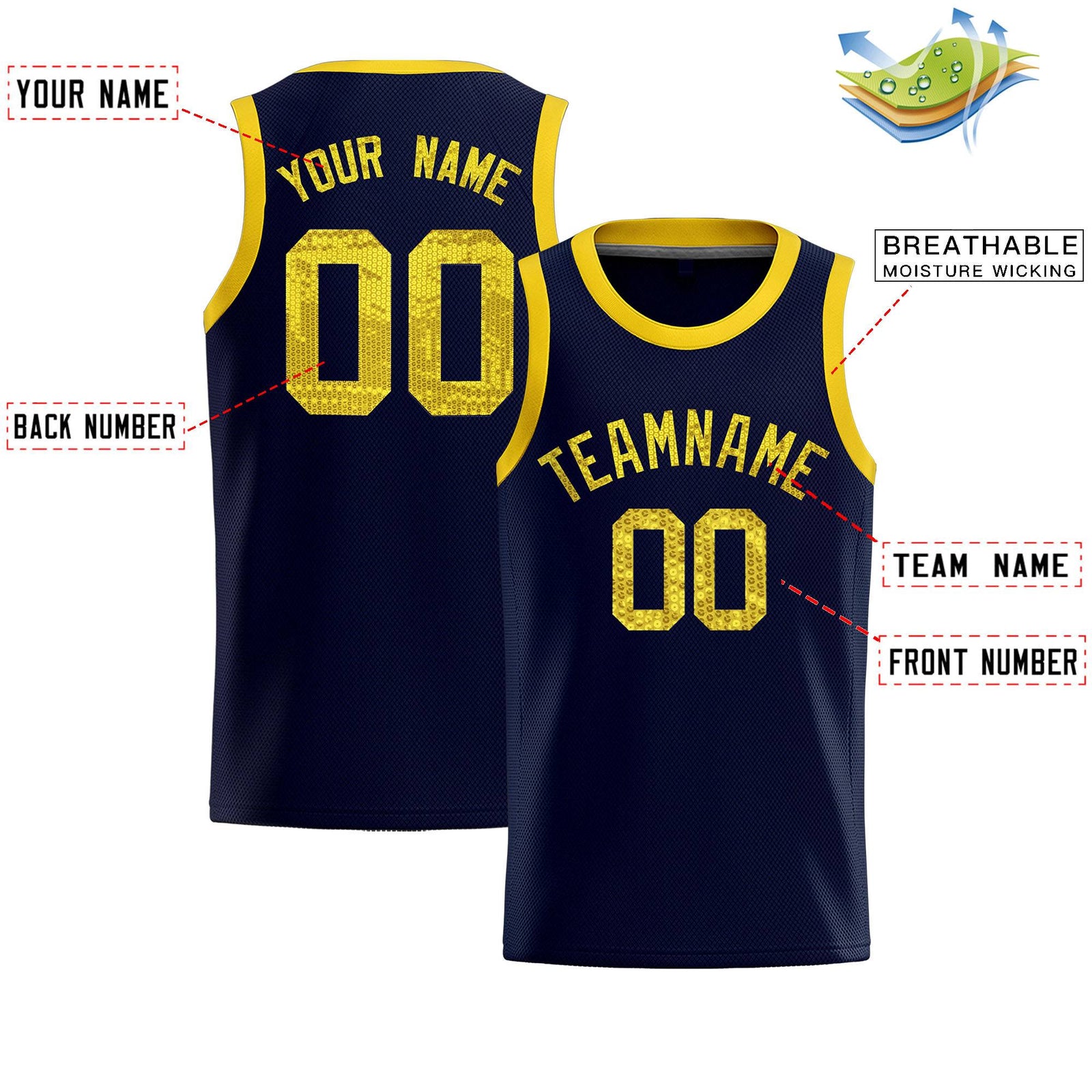 Custom Navy Sequined Tops Athletic Basketball Jersey