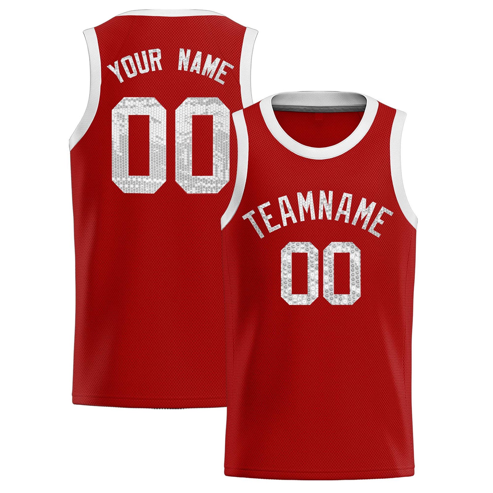 Custom Red Sequined Tops Athletic Basketball Jersey