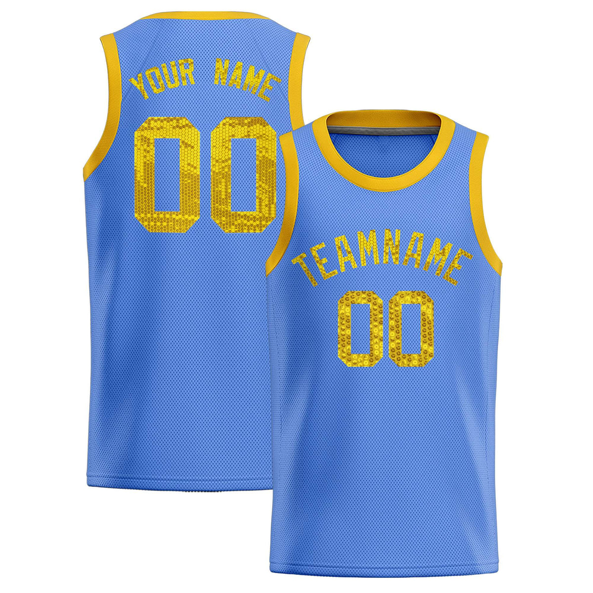 Custom Light Blue Sequined Tops Athletic Basketball Jersey