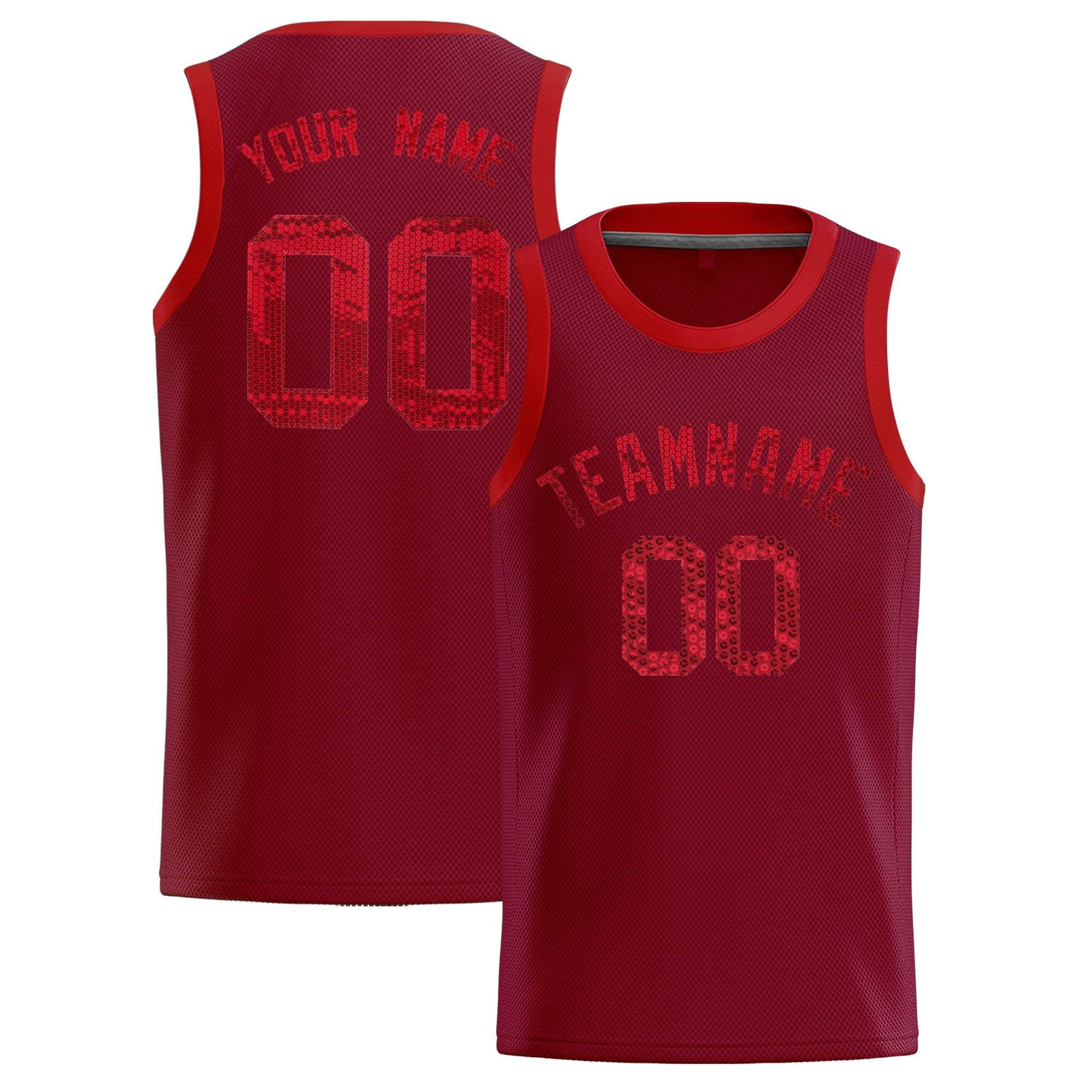 Custom Crimson Sequined Tops Athletic Basketball Jersey