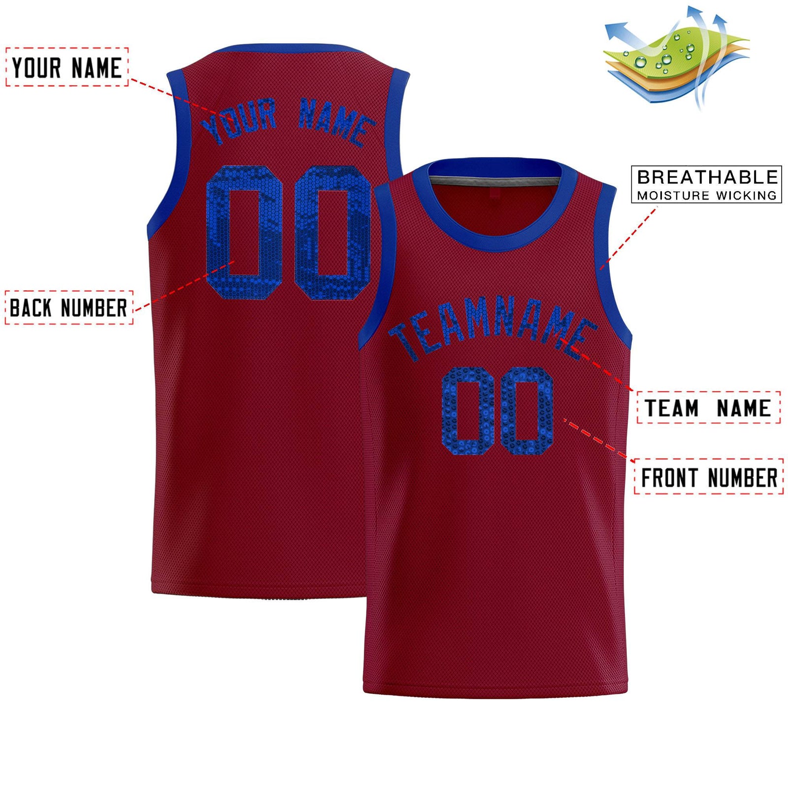 Custom Crimson Sequined Tops Athletic Basketball Jersey