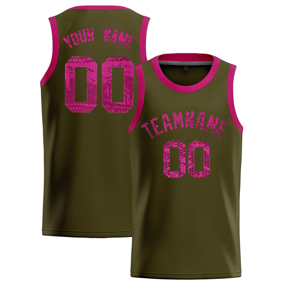 Custom Olive Sequined Tops Athletic Basketball Jersey