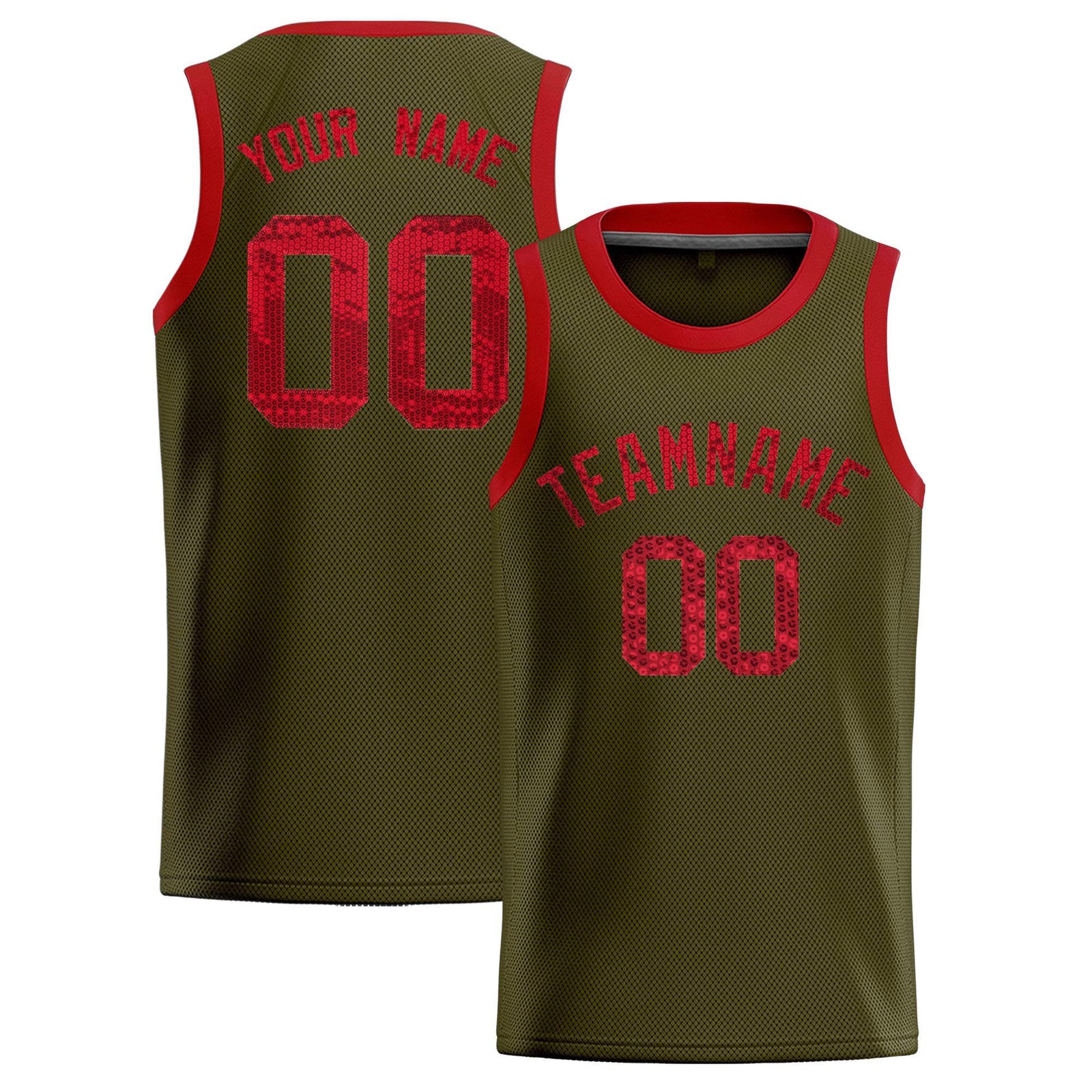 Custom Olive Sequined Tops Athletic Basketball Jersey