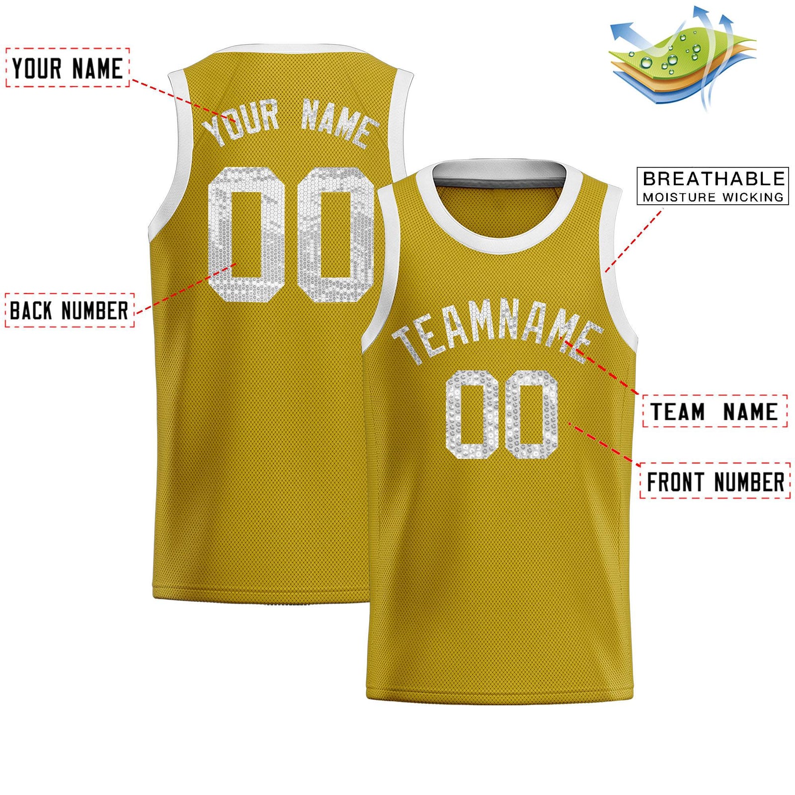 Custom Old Gold Sequined Tops Athletic Basketball Jersey