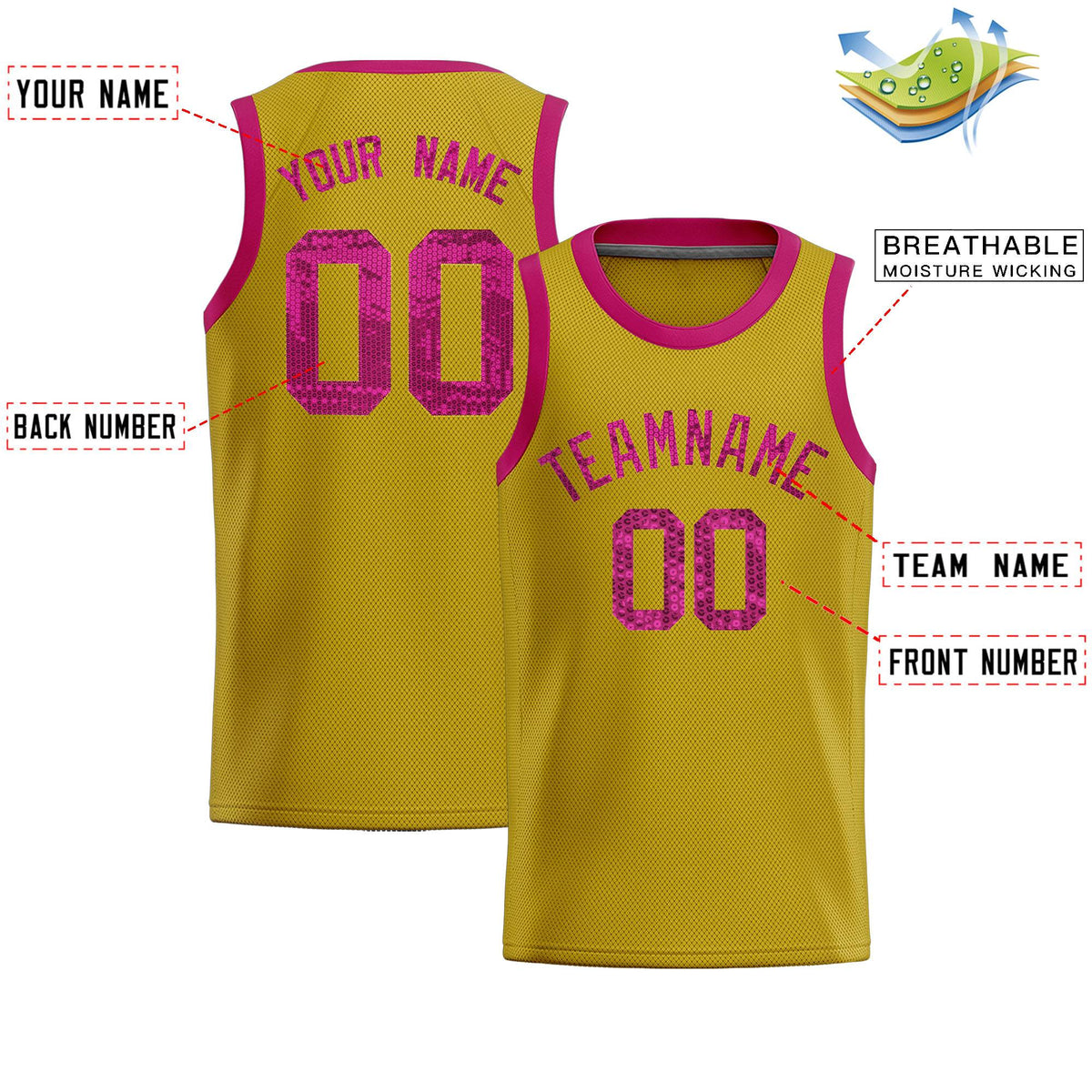 Custom Old Gold Sequined Tops Athletic Basketball Jersey