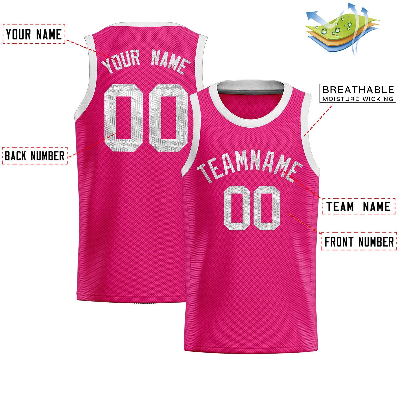 Custom Pink Sequined Tops Athletic Basketball Jersey